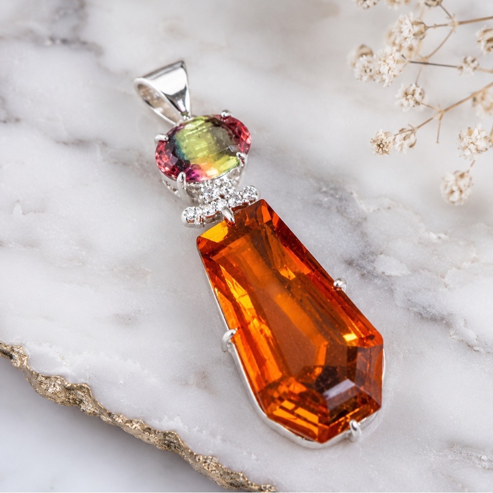Artisan Simulated FANTA GARNET with Multicolored Crystal Accent Handcrafted